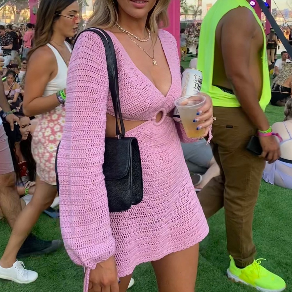 9.0 SWIM PINK CROCHET MINI DRESS